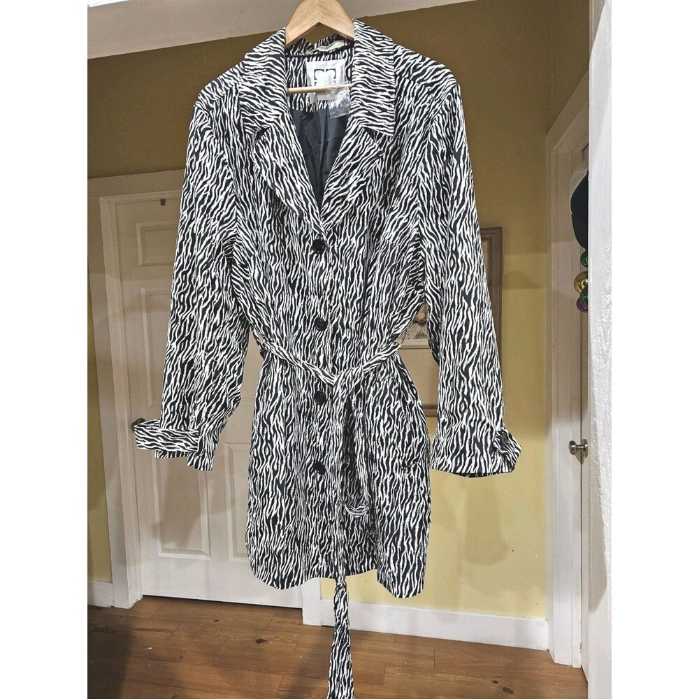 Liz Claiborne Animal Print Womens Plus 3XL Belted Lined Trench Rain Coat Collar